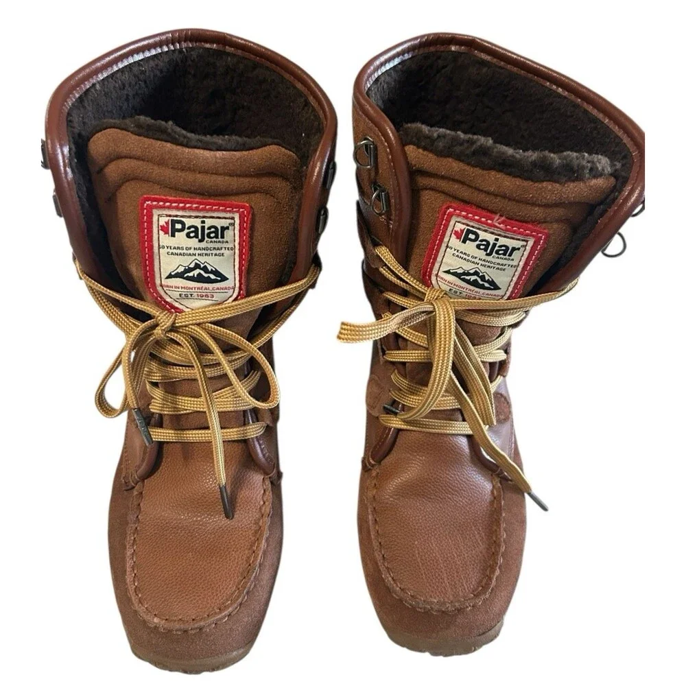 Pajar Gaetana Brown Leather Waterproof Moc Toe Boots Womens EU 37 US 6 - 6.5